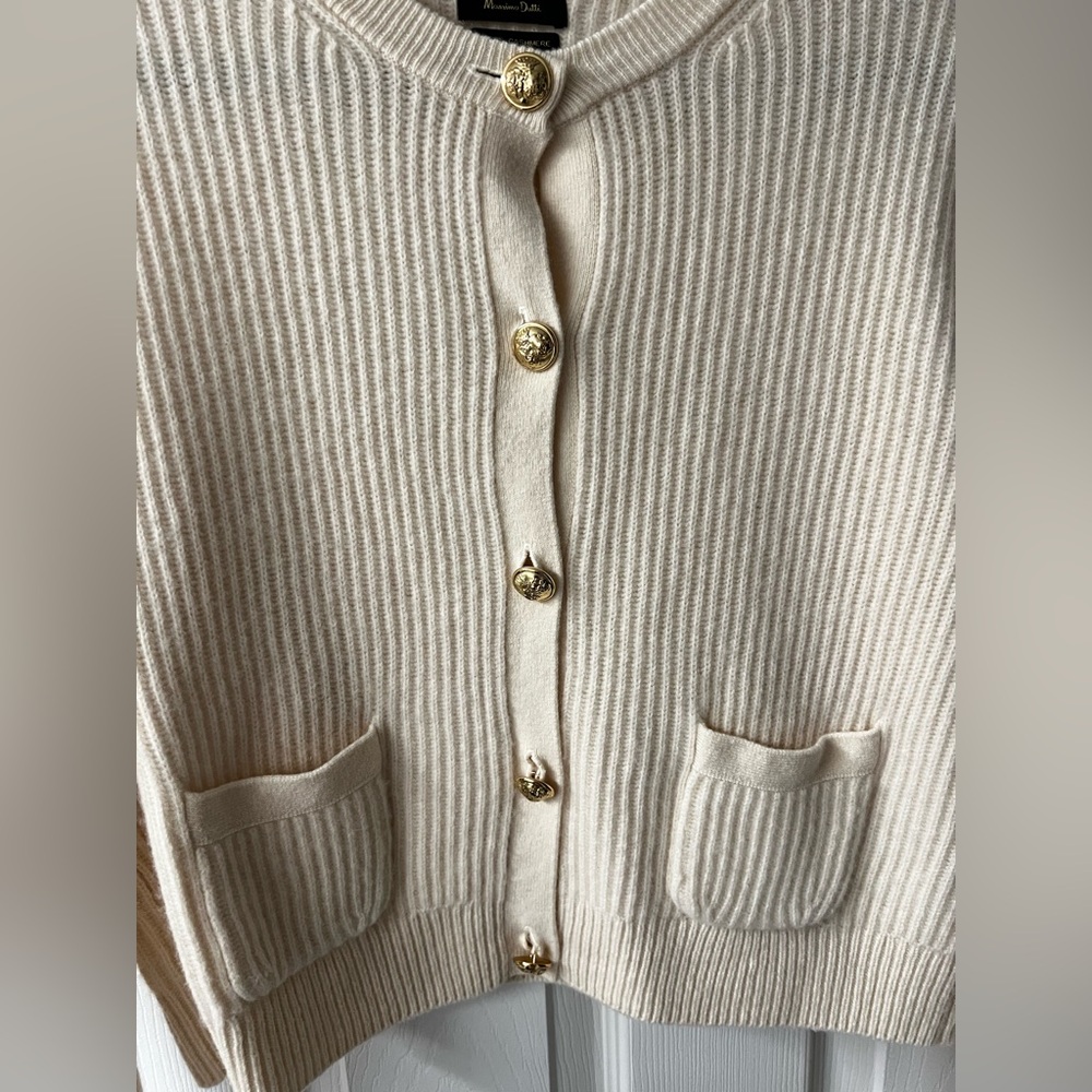 Cream Ribbed Cardigan with Button Front - Picture 3 of 6